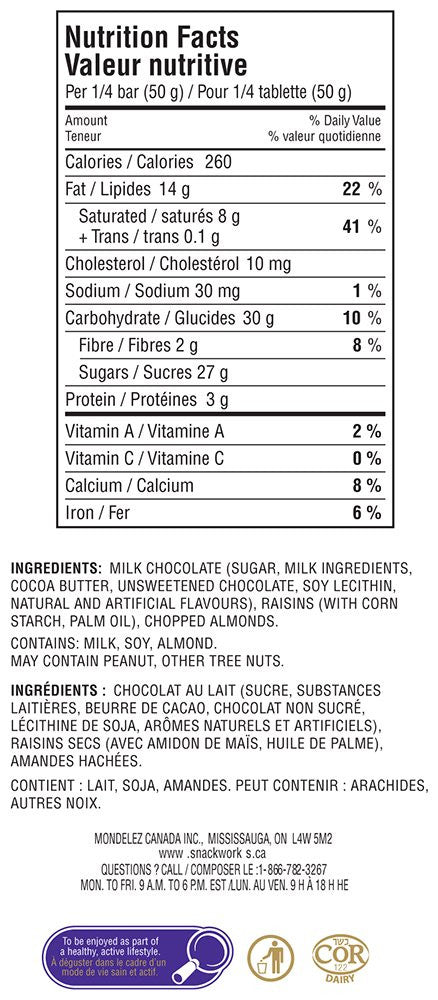 Cadbury Dairy Milk Fruit & Nut Candy Bar, 200g/7oz. (Imported from Canada)