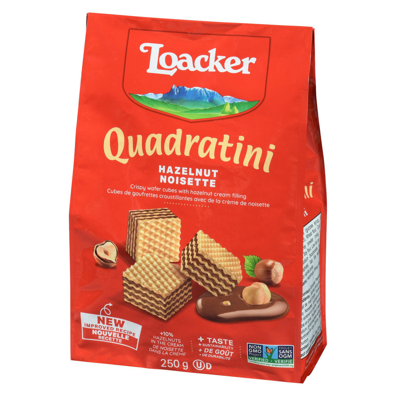 Loacker Quadratini  Chocolate Hazelnut Wafer Cookies, 250g/8.75 oz.,{Imported from Canada}