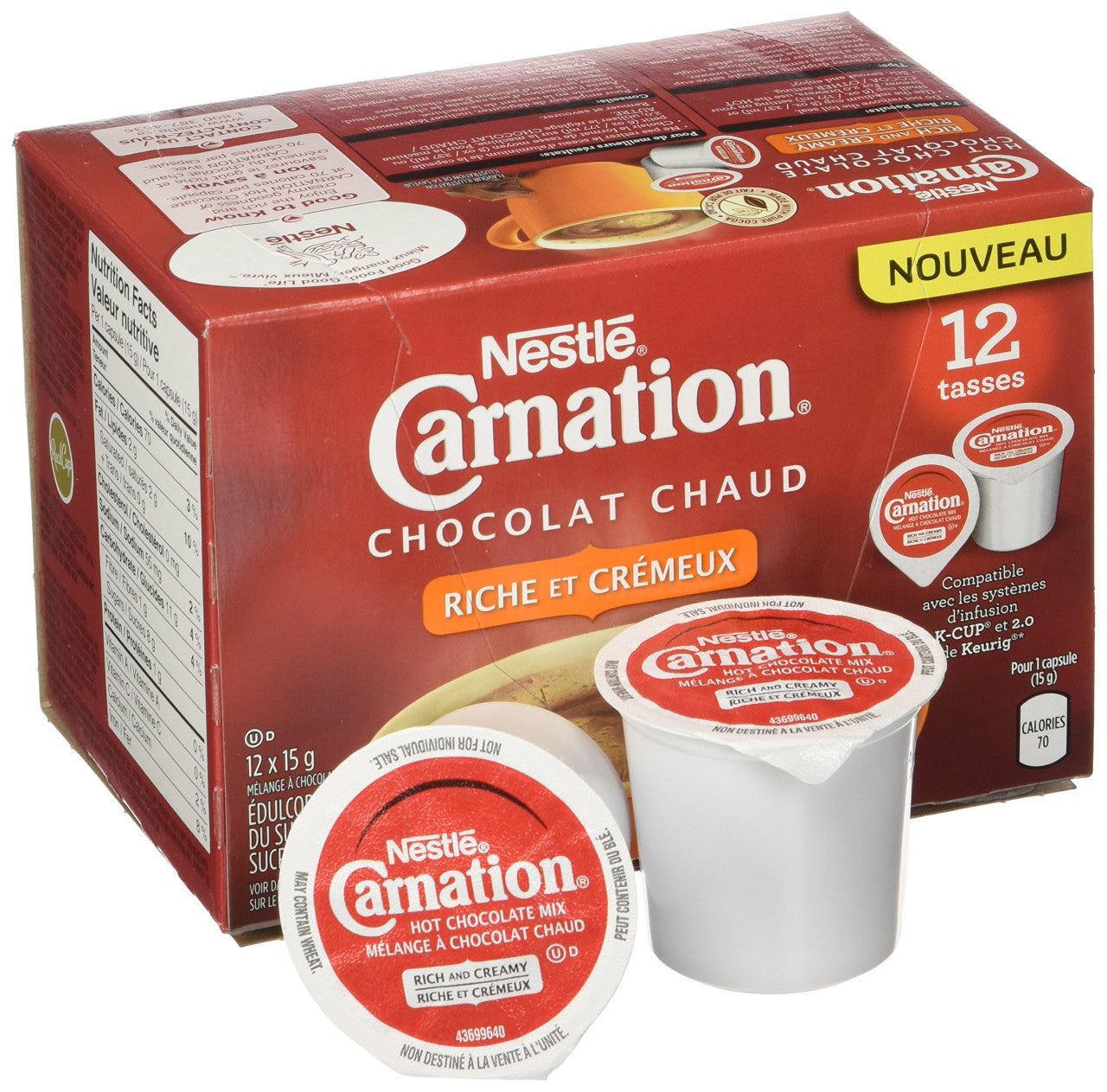 CARNATION Rich Hot Chocolate, KEURIG K-CUP Compatible Pods, 12x15g (12 Cups)