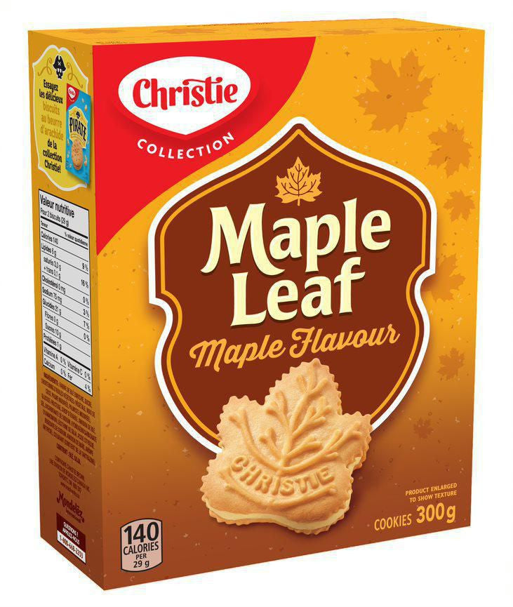 Christie Maple Leaf Maple Flavour Cookies 300g / 10.6oz, (12pk), {Imported from Canada}