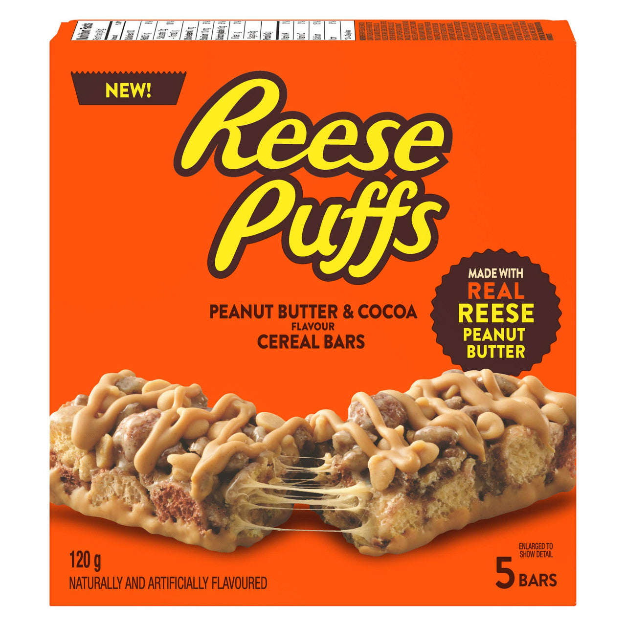 Reese Puffs Treats Peanut Butter & Cocoa Cereal Bars, 120g/ 4.2oz., Box, {Imported from Canada}