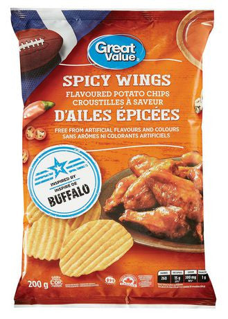 Great Value Spicy Wings Flavoured Potato Chips, 200g/7oz., Bag (Imported From Canada)
