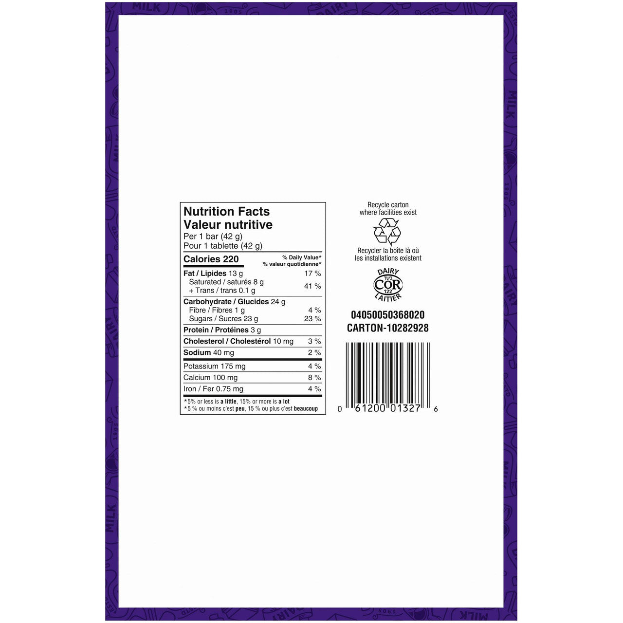 Cadbury Dairy Milk Chocolate - 24x42g {Imported from Canada}