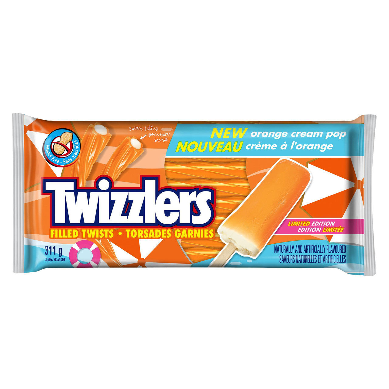 TWIZZLERS Orange Cream POP Licorice Candy, 311g/11 oz., Package, Peanut Free, {Imported from Canada}