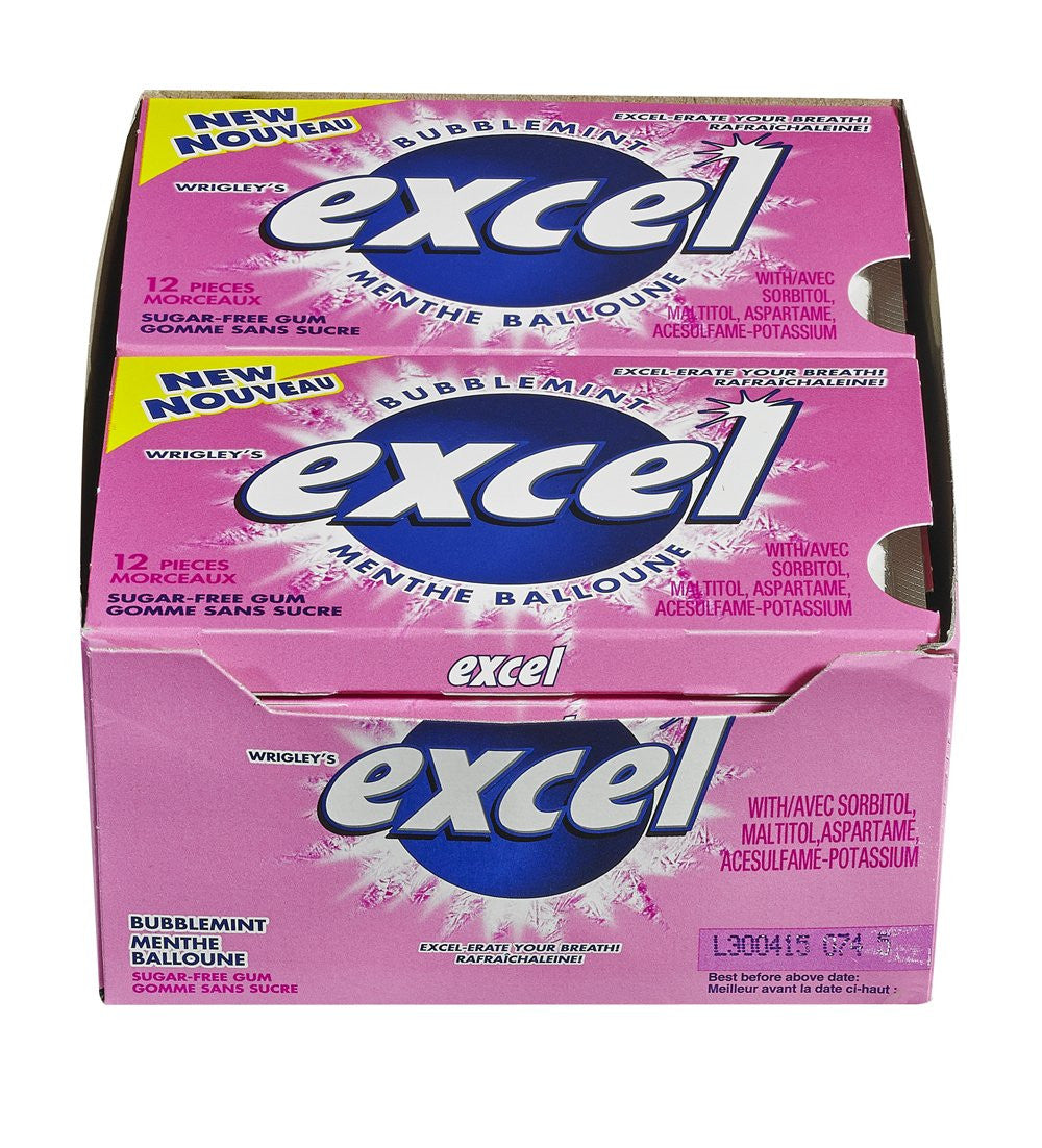 Excel Sugar-Free Gum, Bubblemint, 12-Count, (Imported from Canada)