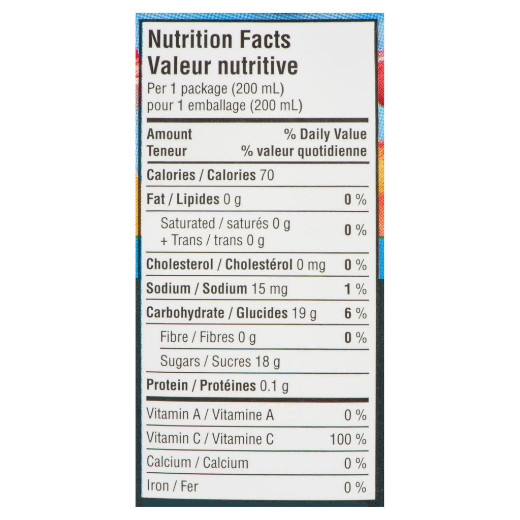 Minute Maid Berry Punch Juice Boxes Perfect for On-The-Go, 10x200ml, 2L/67.6 fl. oz - Nutrition Facts Label