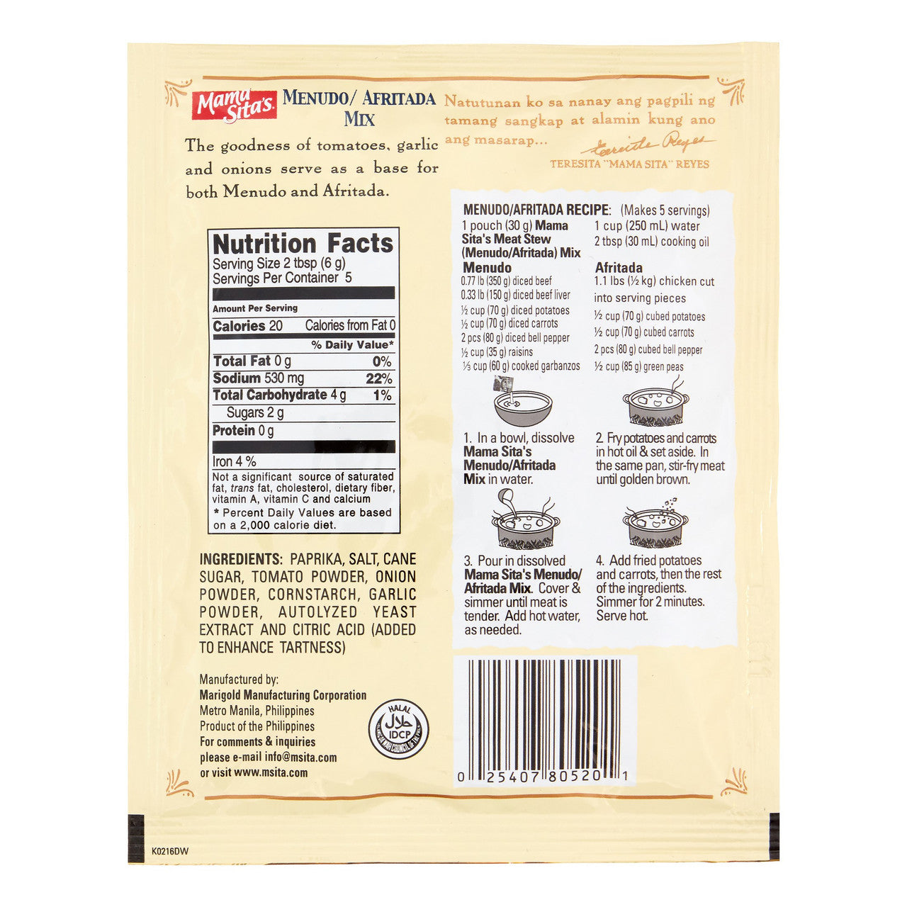 Mama Sita's Menudo/Afritada Mix Meat Stew Mix, 30g/1 oz., {Imported from Canada}