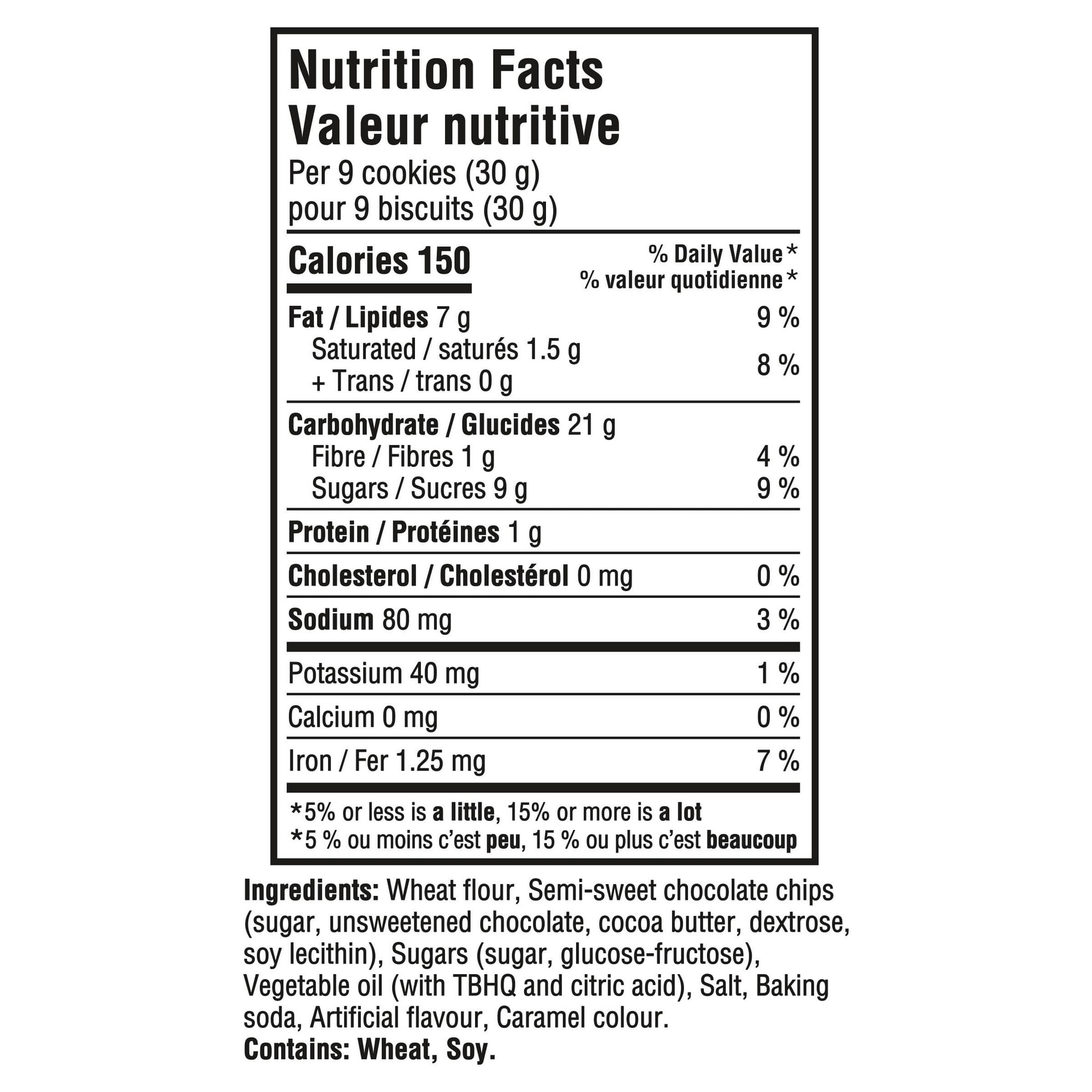 Nutrition facts label for Chips Ahoy! Chocolate Chip Cookies With Mini Chips, 200g/7.05 oz on a white background