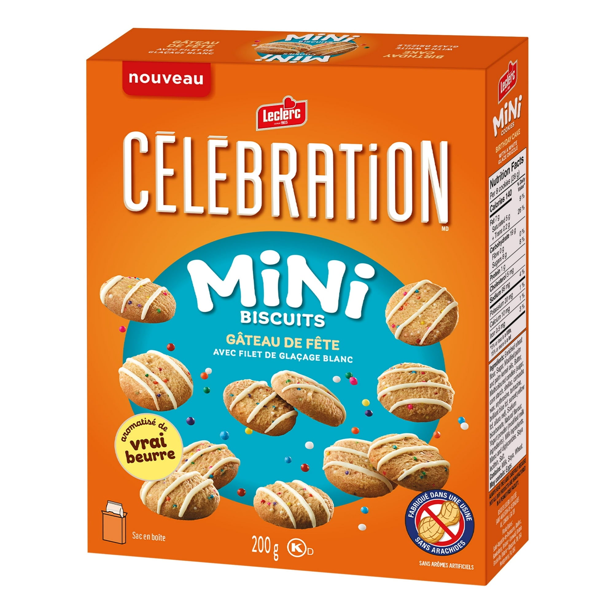Box of Celebration Mini Biscuits with orange and blue design
