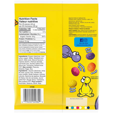 Nerds Big Chewy Candy, 170g, back of bag.