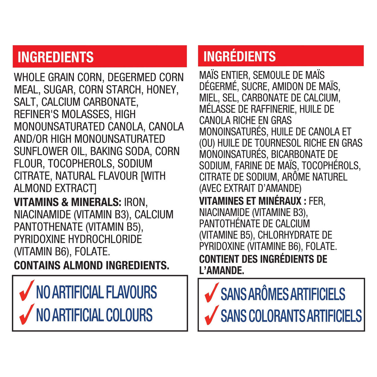 Chex Gluten Free Honey Nut Cereal, 354g/12.5 oz. - Ingredients Label