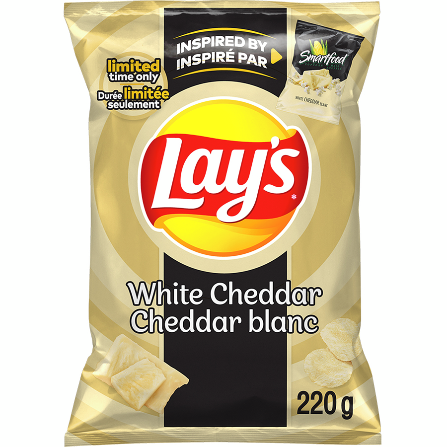 Lay's White Cheddar Potato Chips, Limited Time, 220g/7.8 oz., Bag, {Imported from Canada}