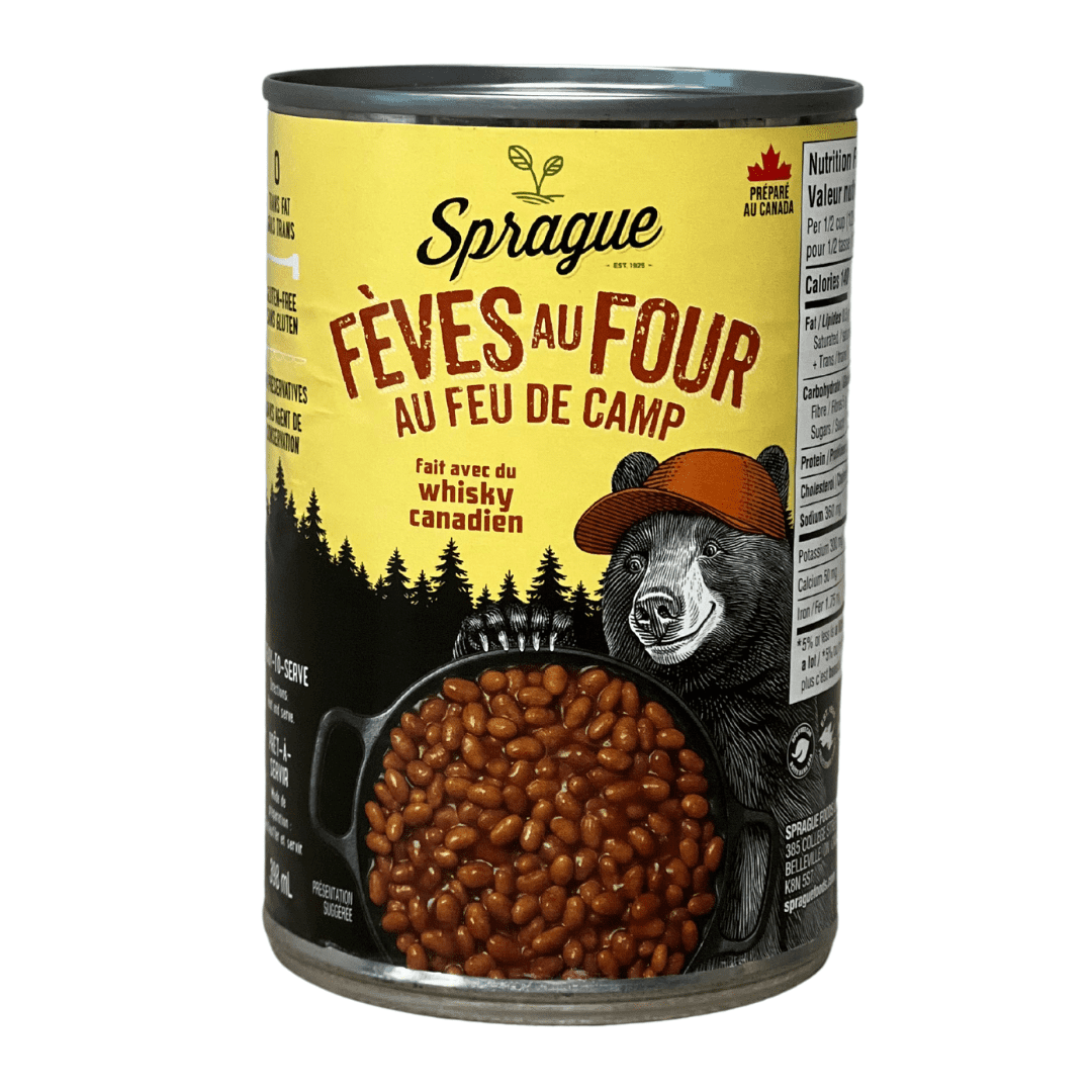 Sprague Vegan Campfire Baked Beans, Ready to Eat, 398ml/13.5 oz., Can, back of can.
