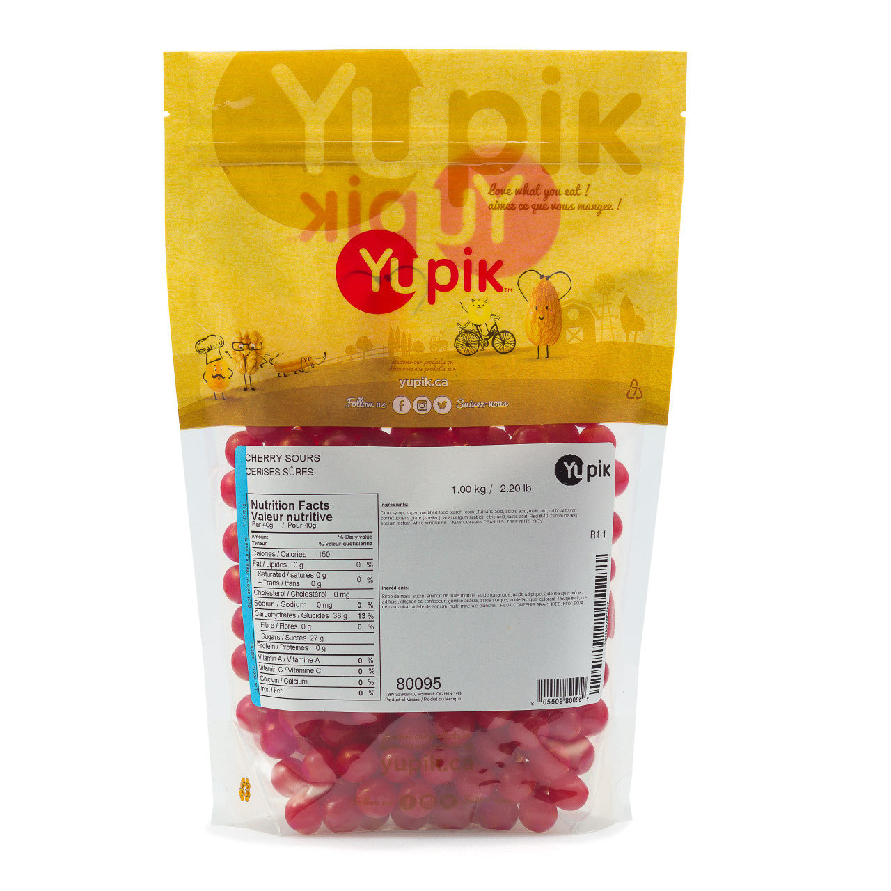 Yupik Cherry Sours, Bag O' Candy, 1Kg/2.2lbs, (Imported from Canada)