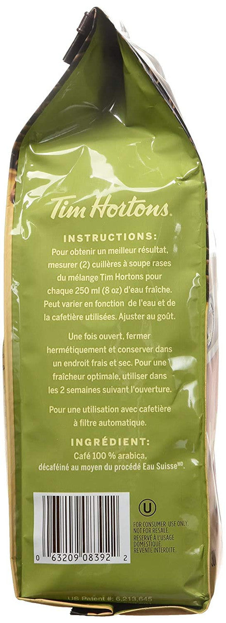 Tim Hortons Decaf Coffee, Fine Grind Bag, Medium Roast, 300g/10.6oz, 2-Pack {Imported from Canada}