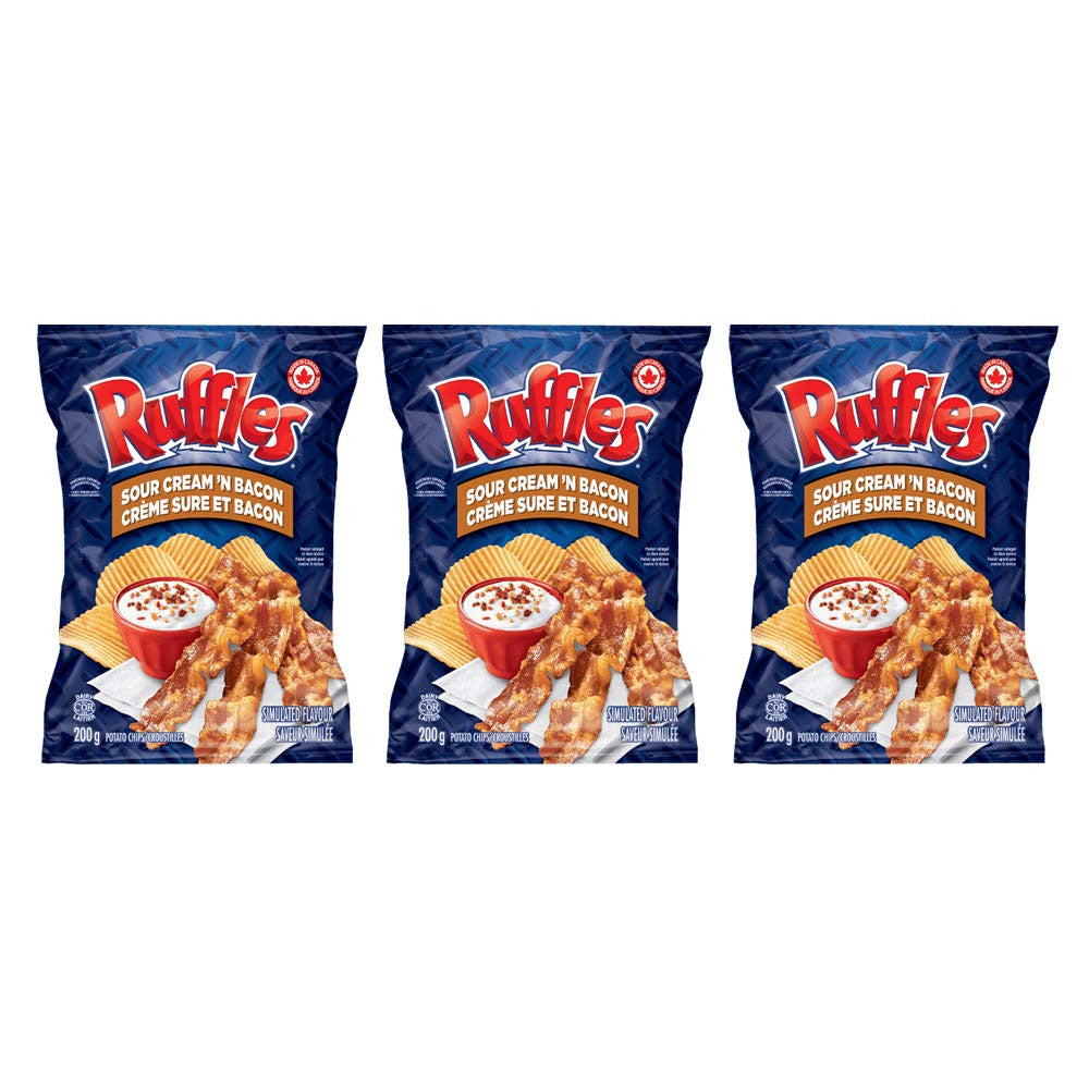 Ruffles Sour Cream 'N Bacon Potato Chips 200g/7.05oz, 3Pack {Imported