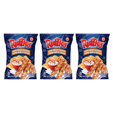 Ruffles Sour Cream 'N Bacon Potato Chips 200g/7.05oz, 3-Pack {Imported from Canada}