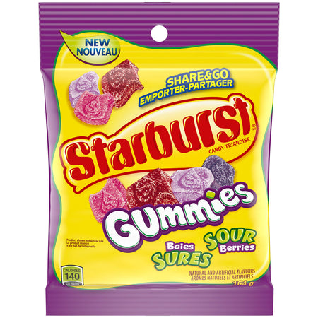 Starburst Gummies Sour Berries Candy Stand Up Pouch, 164g/5.8oz, (Imported from Canada)