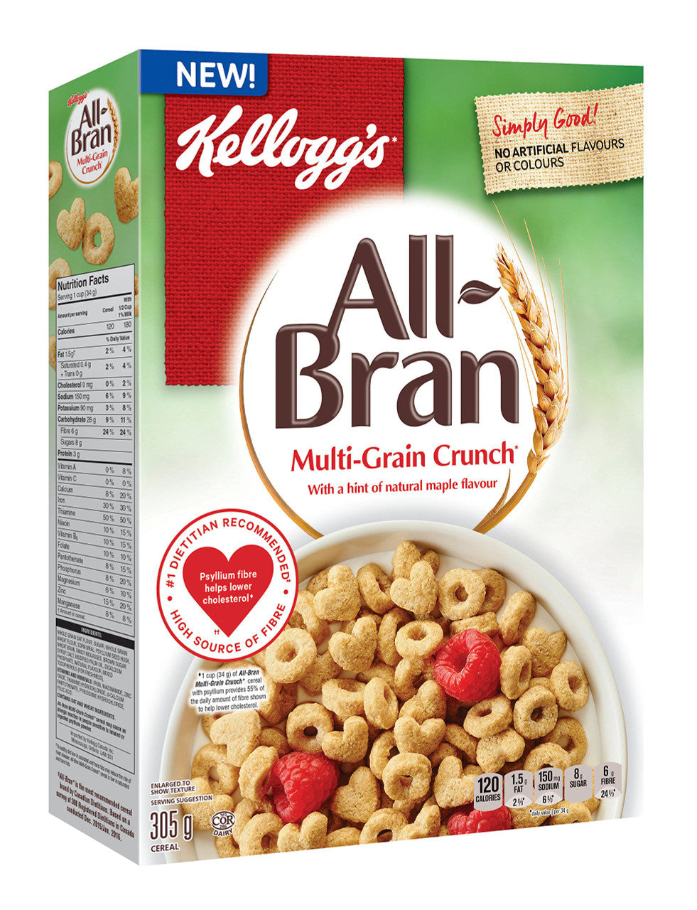 Kellogg's All-Bran Multi-Grain Crunch Cereal, 305g/10.8oz, Maple (Imported from Canada)