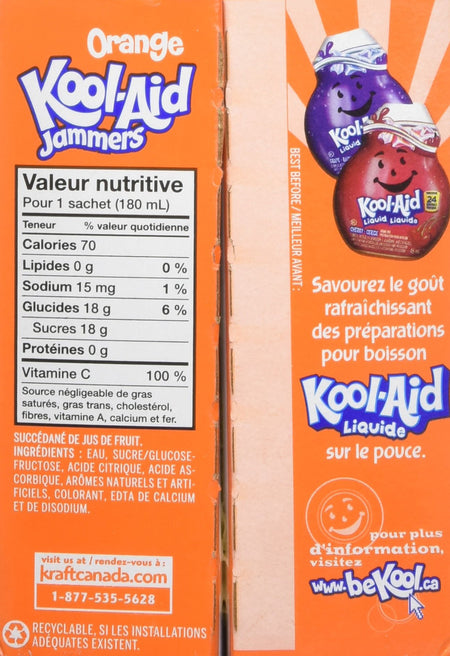 KOOL-AID Jammers Orange Juice, 10ct, 180ml, {Imported from Canada}