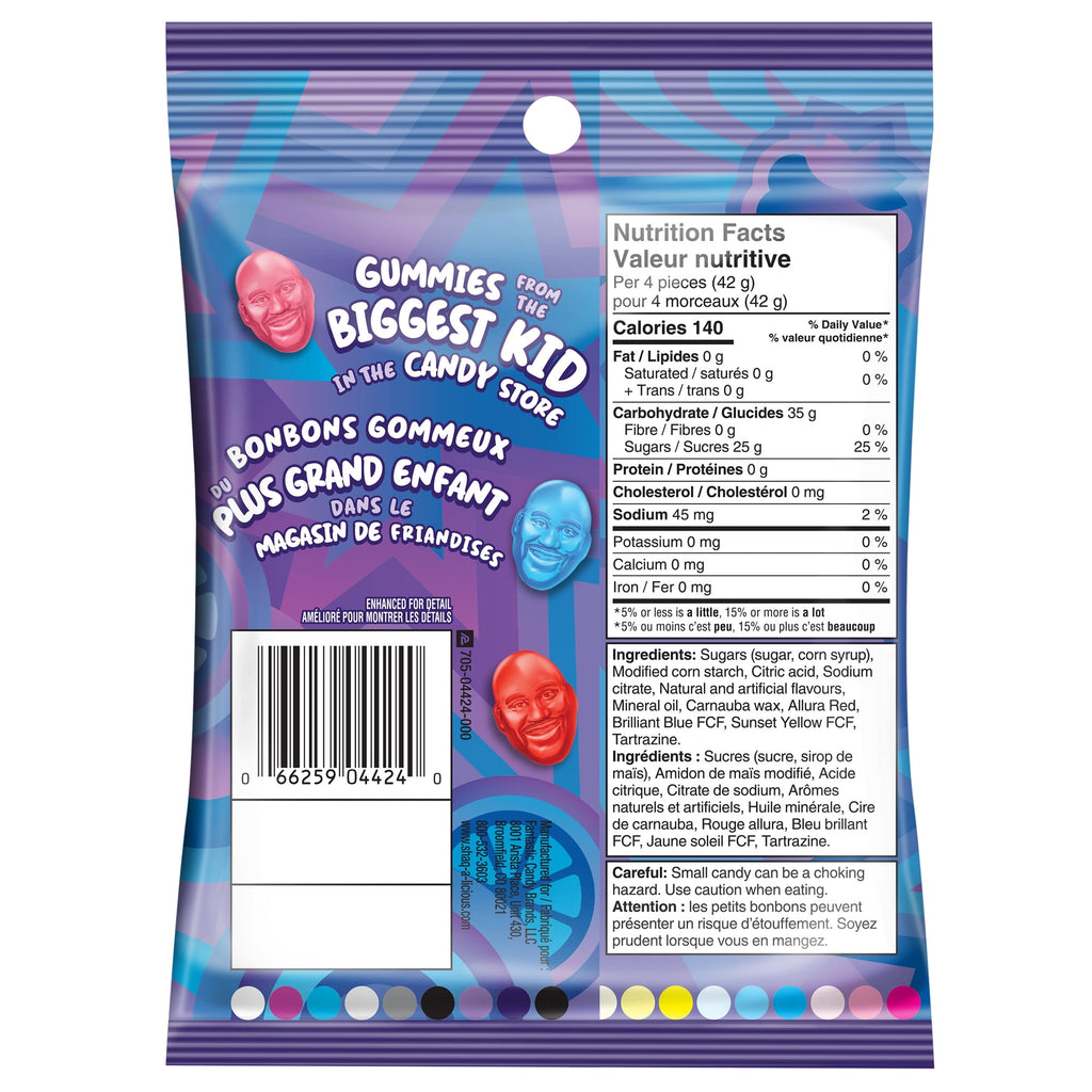 Shaq A Licious XL Gummies Candy, Peach, Berry Punch & Orange Flavors, 175g/6.2 oz