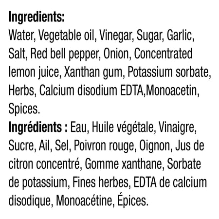 Kraft Zesty Italian Dressing 425ml/14.4 oz., Bottle, ingredients label