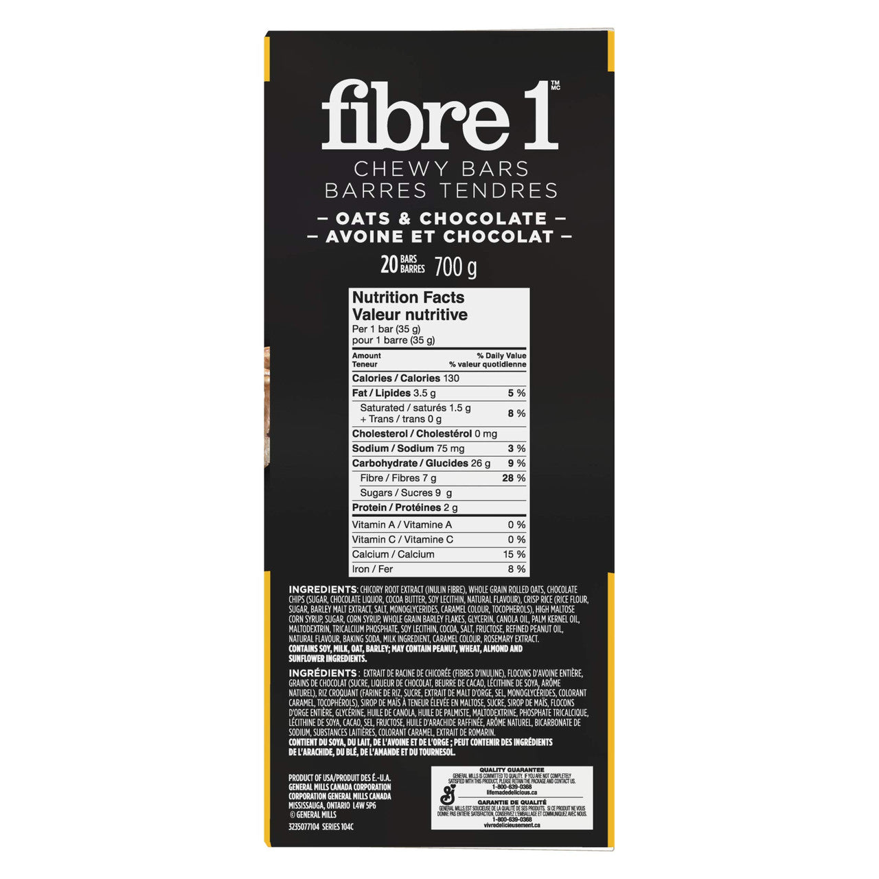 Fibre 1 Chewy Oats & Chocolate Bars, 20 Bars, 700g/24.7oz., {Imported from Canada}
