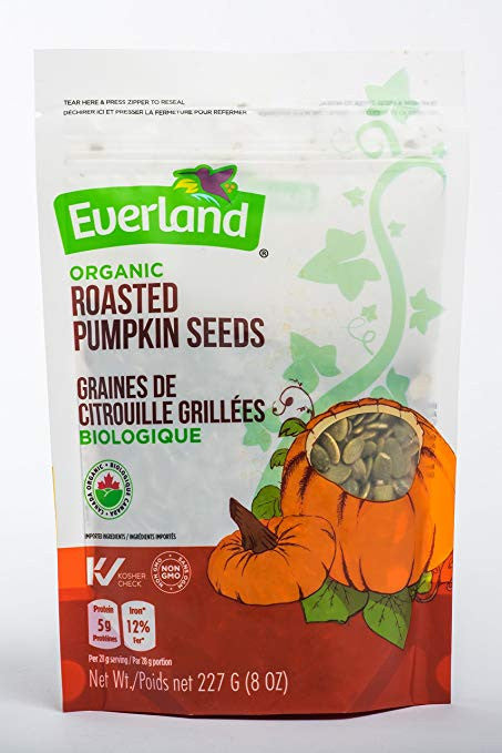 Everland Organic Roasted Pumpkin Seeds Unsalted, 227g/8 oz., {Canadian}