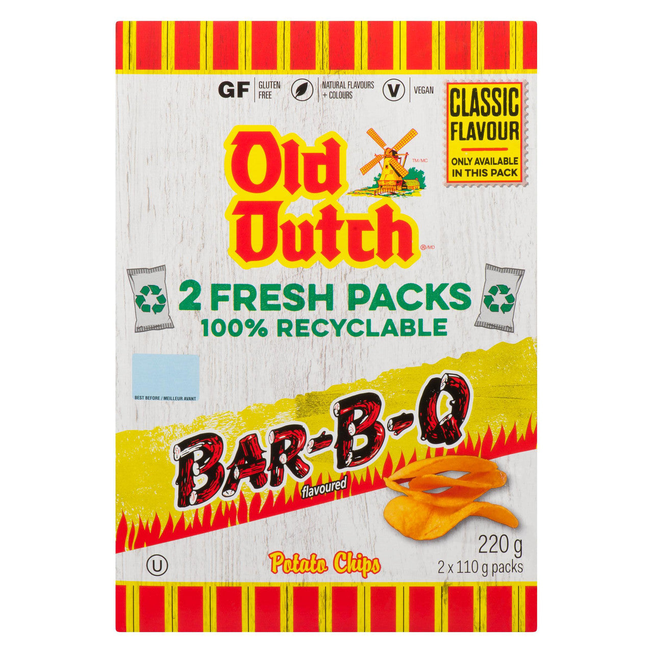Old Dutch BBQ Potato Chips,  220g/7.8 oz., Box {Imported from Canada}