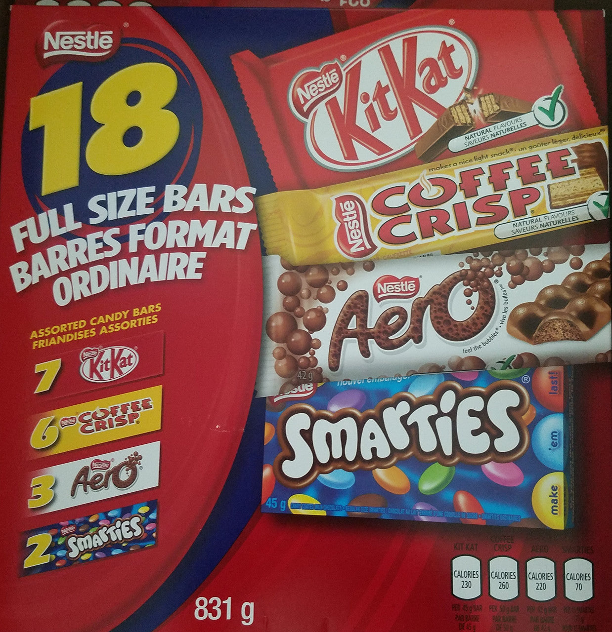 Nestlé Assorted Bars, Pack of 18, Coffee Crisp AERO Smarties KitKat {Imported from Canada}