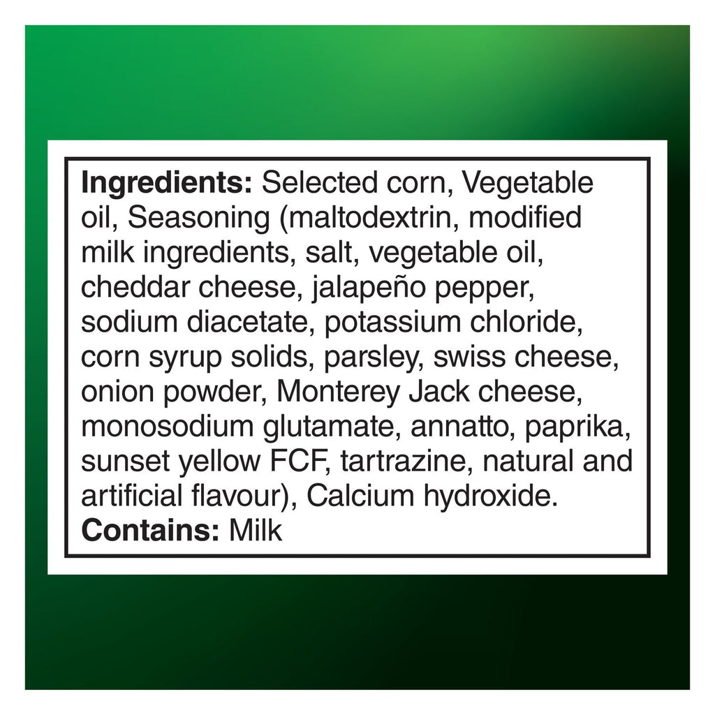 Doritos Late Night Creamy Jalapeno Popper Flavored Tortilla Chips, 69g/2.4 oz., Doritos Late Night Creamy Jalapeno Ingredients Label