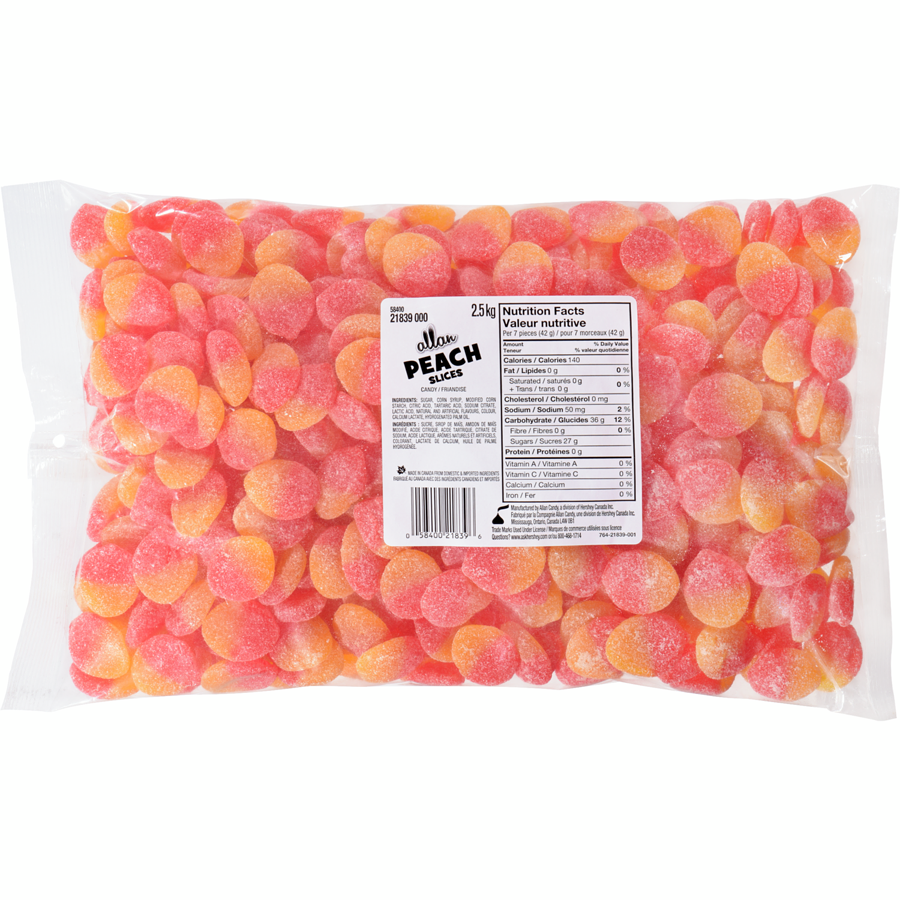 Allan Candy Sour Peach Slices, 2.5kg/5.5lbs., Bag, {Imported from Canada}