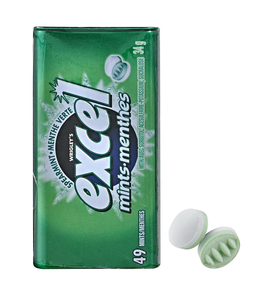 Excel Sugar Free Spearmint Mints, 34g Tin, 8 Count {Imported from Canada}