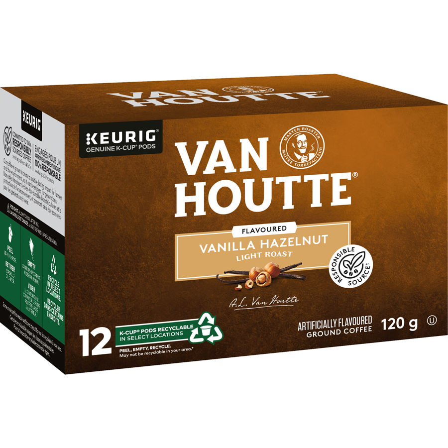 Van Houtte Vanilla Hazelnut Coffee, Light Roast, Keurig 12ct, {Imported from Canada}