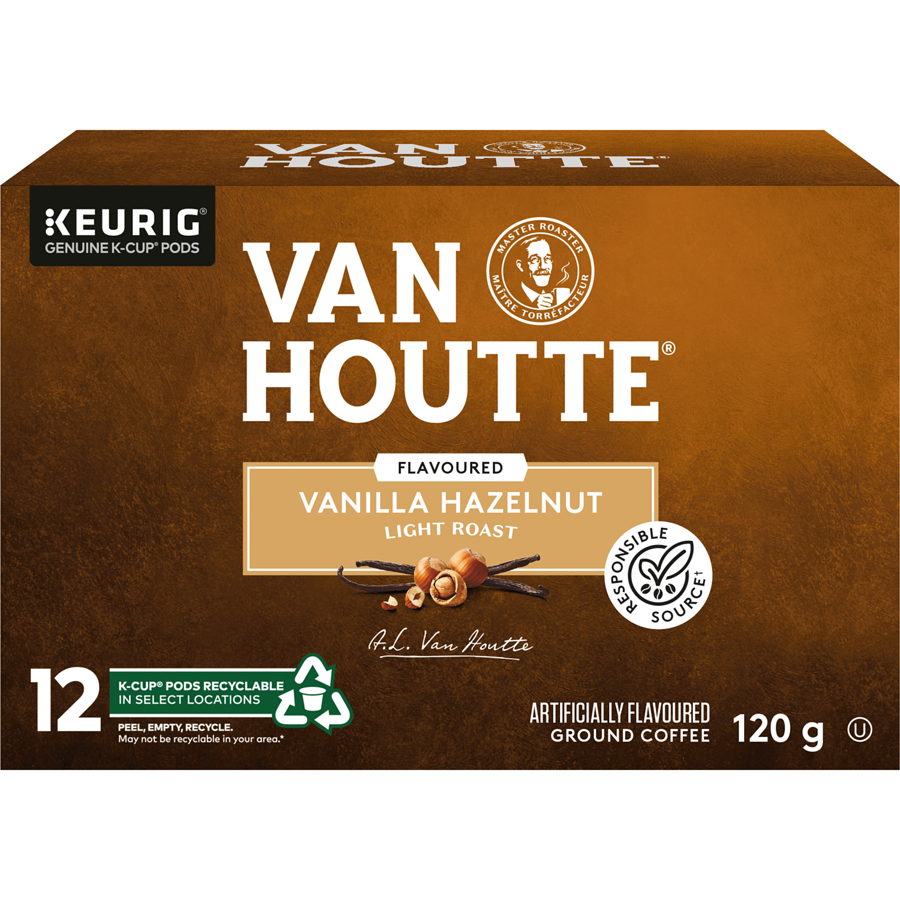 Van Houtte Vanilla Hazelnut Coffee, Light Roast, Keurig 12ct, {Imported from Canada}
