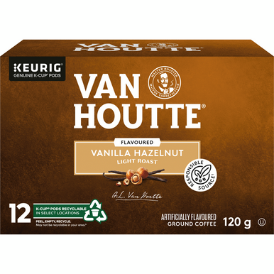 Van Houtte Vanilla Hazelnut Coffee, Light Roast, Keurig 12ct, {Imported from Canada}