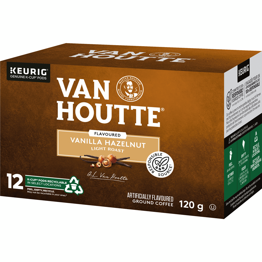 Van Houtte Vanilla Hazelnut Coffee, Light Roast, Keurig 12ct, {Imported from Canada}