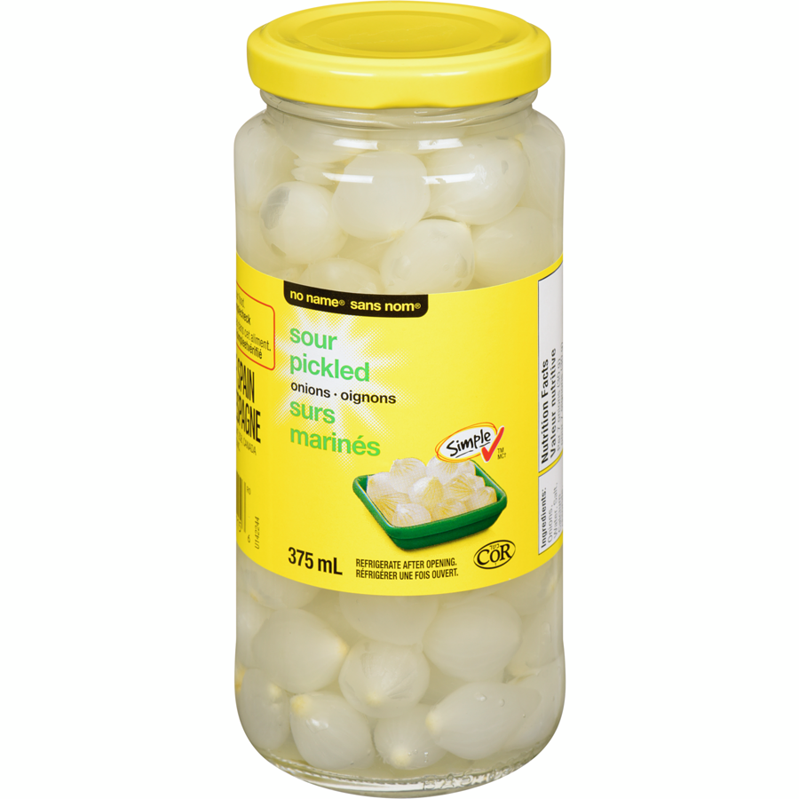 No Name Sour Pickled Onions 375ml, front of jar.