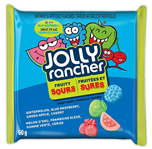 Jolly Rancher Fruity Sours Candy, 60g/2.1oz, per (18 Pack) {Imported from Canada}