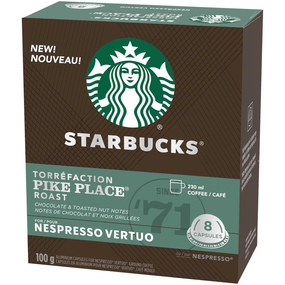 Starbucks Pike Place Medium Roast Coffee, Capsules for Nespresso Vertuo, 8 count, 100g/3.5 oz. Box {Imported from Canada}