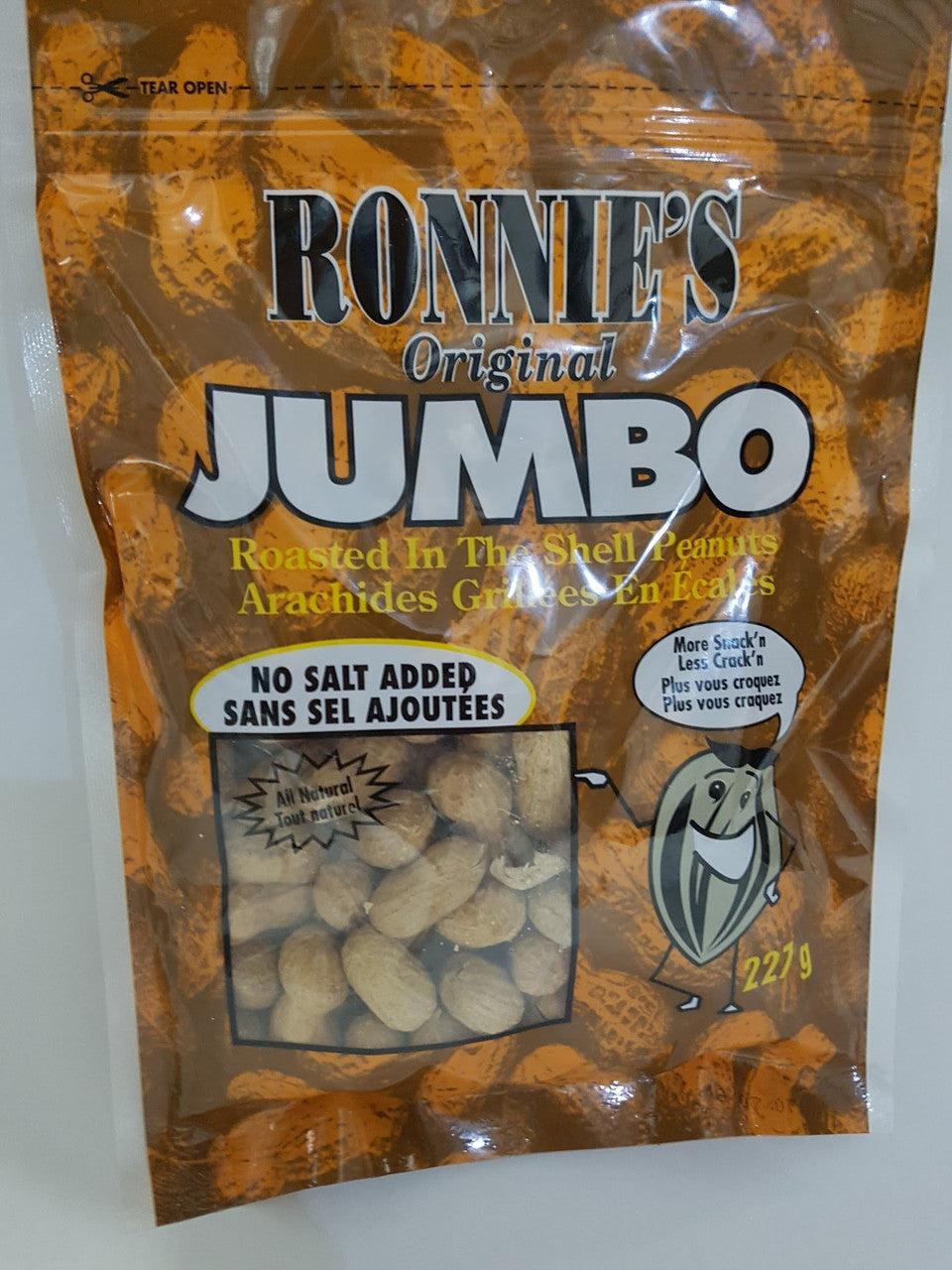 Ronnies Original Jumbo Roasted In The Shell Peanuts No Salt 227 grams - Imported from Canada