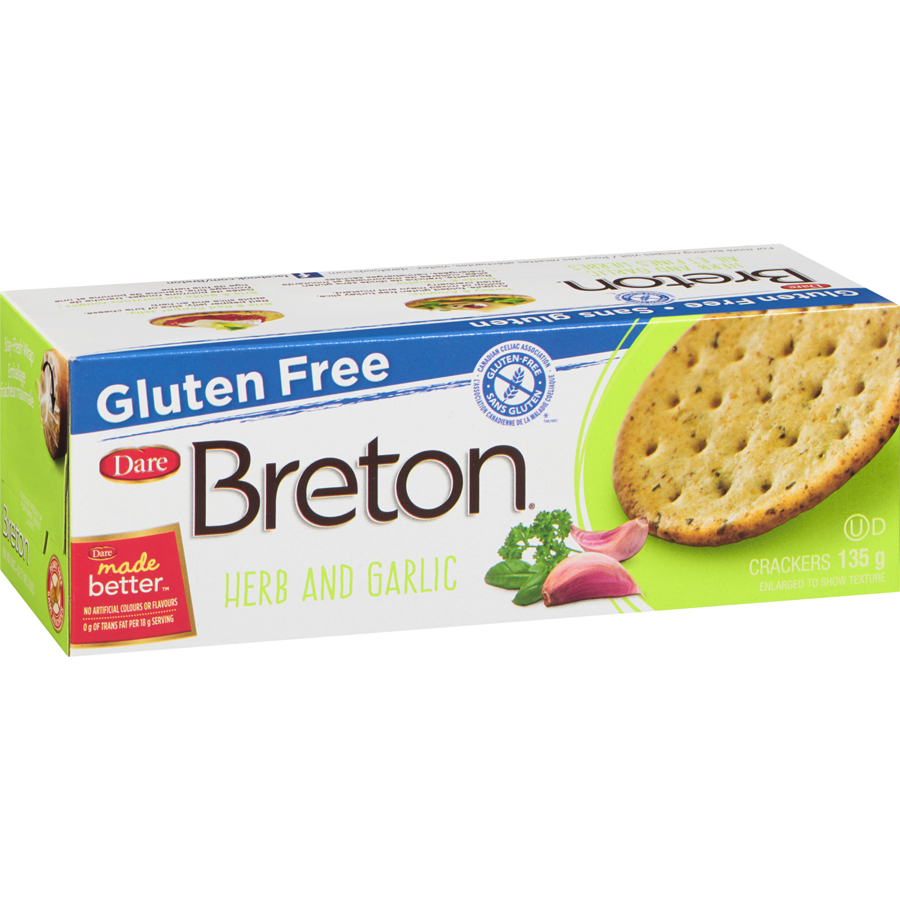 Dare Breton Gluten Free Herb & Garlic Crackers, 135g/4.7 oz. Box {Imported from Canada}