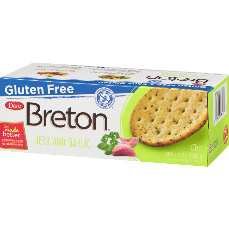 Dare Breton Gluten Free Herb & Garlic Crackers, 135g/4.7 oz. Box {Imported from Canada}