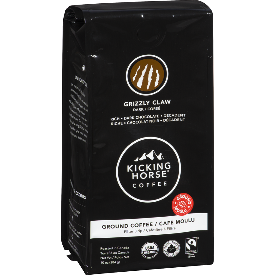 Kicking Horse Grizzly Claw Dark Roast Ground Coffee 284g/10 oz, (2pk) {Imported from Canada}
