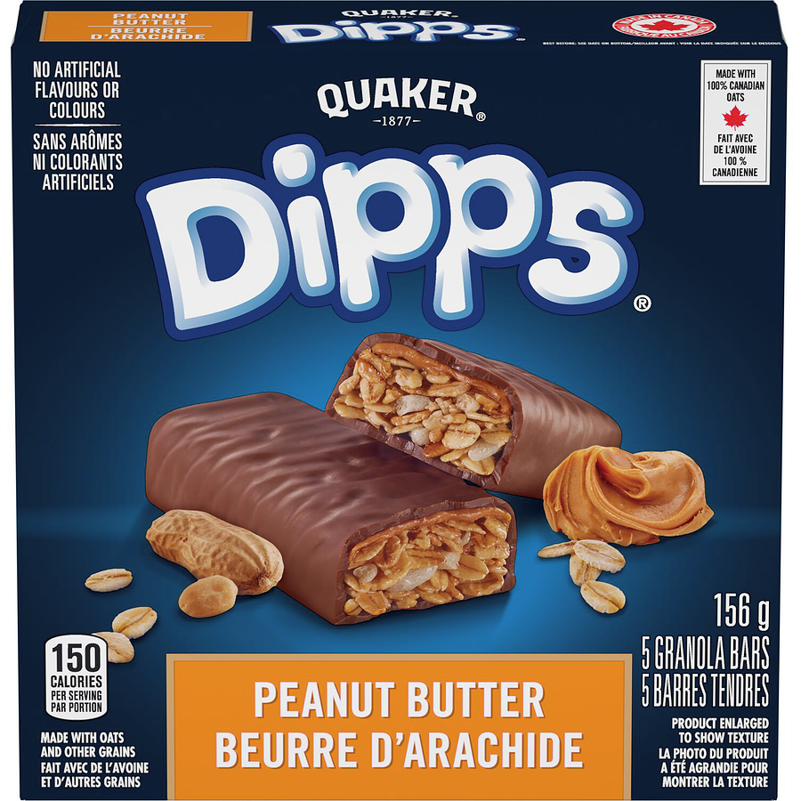 Quaker Dipps Peanut Butter Granola Bars, 5 Bars, 156g/5.5 oz. Box