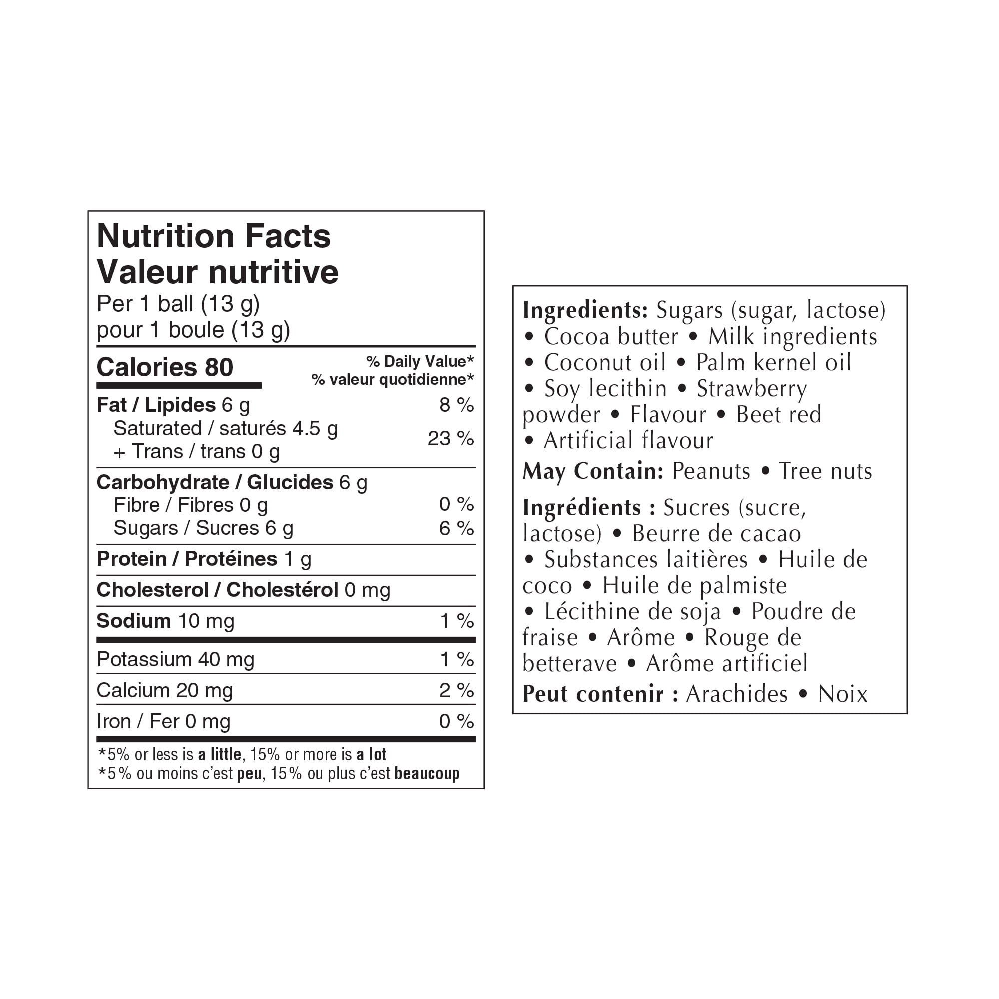 Lindt Lindor Strawberry & Cream White Chocolate Truffles, 150g/5.2 oz. - Nutrition & Ingredients Label