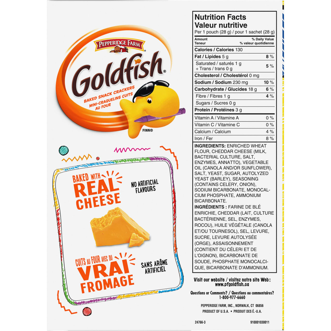 Pepperidge Farm Goldfish Cheddar Crackers, 22 Snack Packs, 28g/1 oz. Each {Imported from Canada}