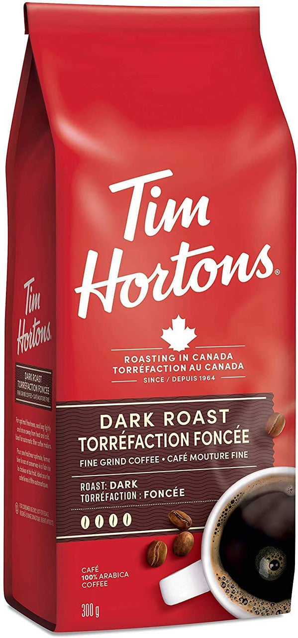 Tim Hortons Dark Roast, Fine Grind Coffee, 300g/10.6oz, 2-Pack {Imported from Canada}