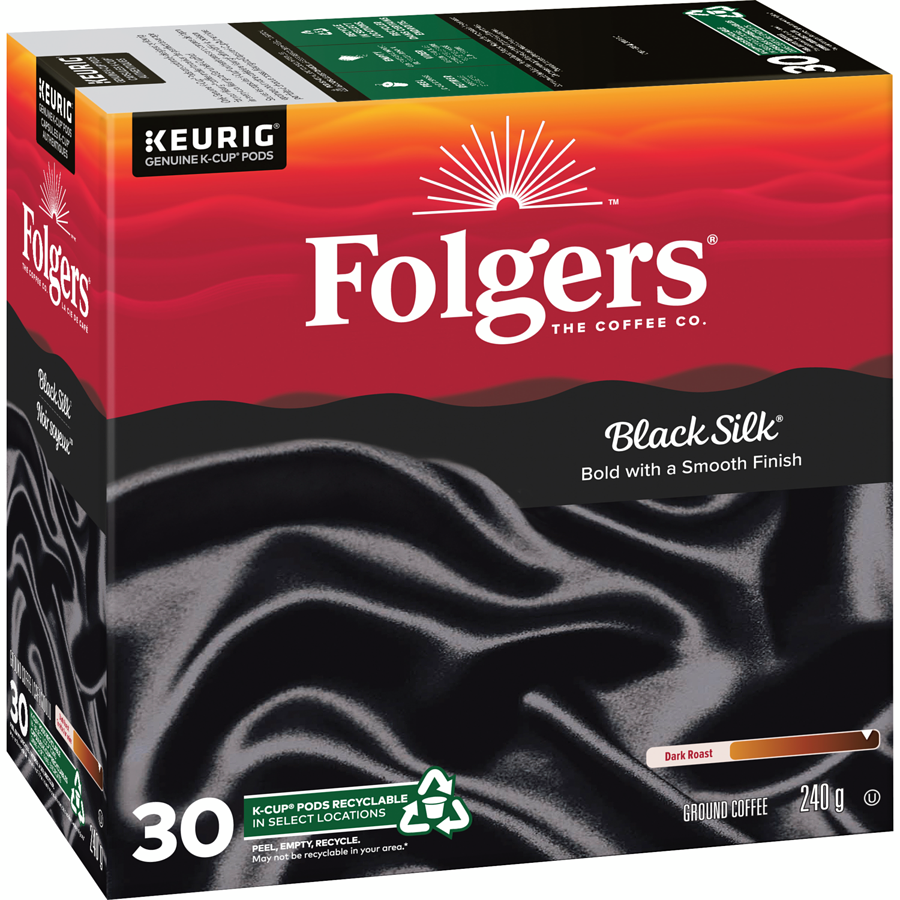 Folgers Black Silk Coffee K-cups, 30 Count, 240g/8.4 oz. Box {Imported from Canada}