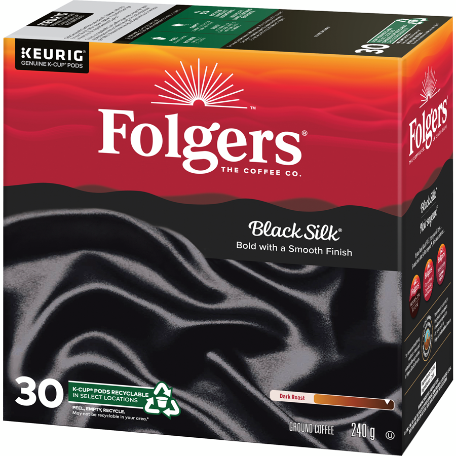 Folgers Black Silk Coffee K-cups, 30 Count, 240g/8.4 oz. Box {Imported from Canada}